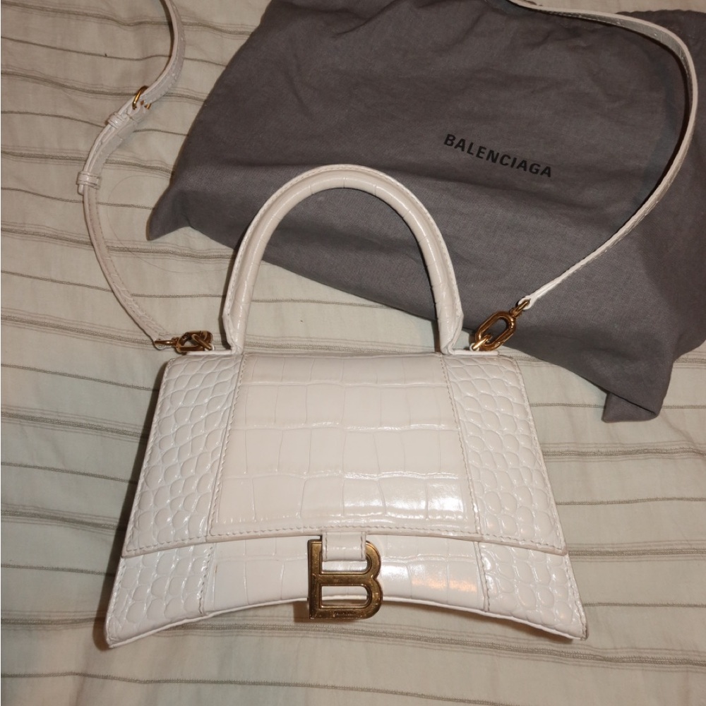 Balenciaga Hourglass in White with Gold Hardware